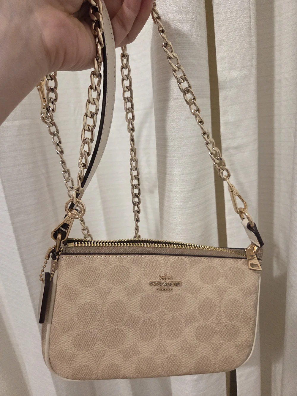 Coach Nolita 19 Beige Signature Chain Shoulder Bag With Chain Extender - Picture 2 of 6